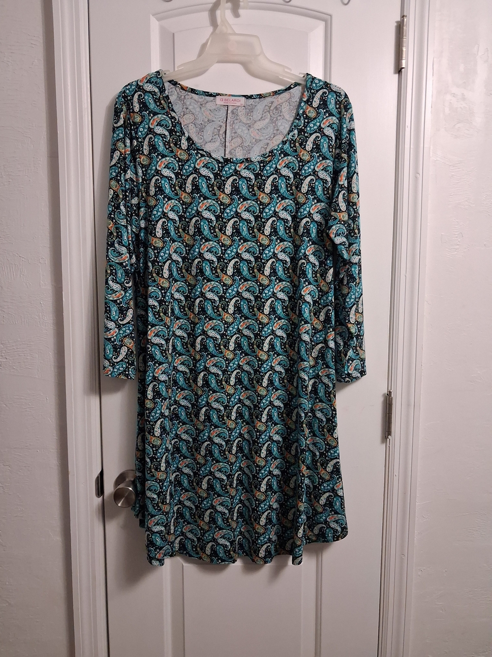 Teal Paisley Scoop-Neck Women's Dress